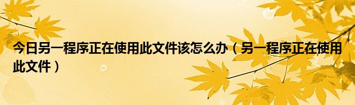 今日另一程序正在使用此文件该怎么办（另一程序正在使用此文件）