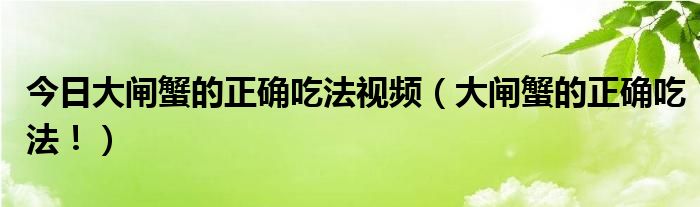 今日大闸蟹的正确吃法视频（大闸蟹的正确吃法！）