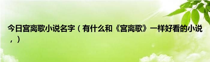 今日宫离歌小说名字（有什么和《宫离歌》一样好看的小说，）