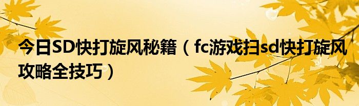 今日SD快打旋风秘籍（fc游戏扫sd快打旋风攻略全技巧）