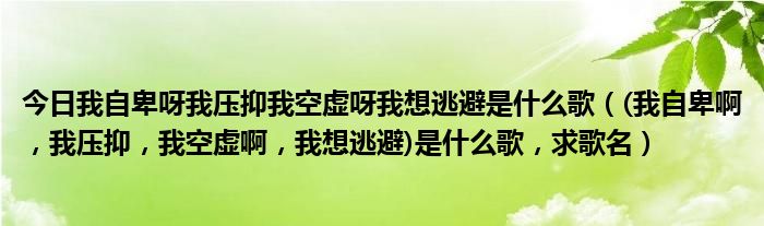 今日我自卑呀我压抑我空虚呀我想逃避是什么歌（(我自卑啊，我压抑，我空虚啊，我想逃避)是什么歌，求歌名）