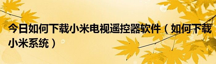 今日如何下载小米电视遥控器软件（如何下载小米系统）