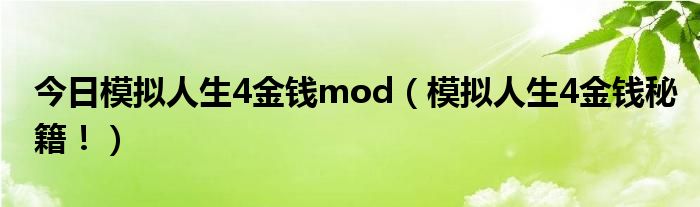 今日模拟人生4金钱mod（模拟人生4金钱秘籍！）