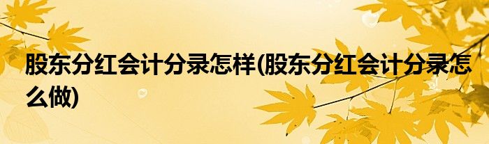 股东分红会计分录怎样(股东分红会计分录怎么做)