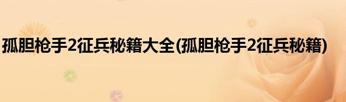 孤胆枪手2征兵秘籍大全(孤胆枪手2征兵秘籍)