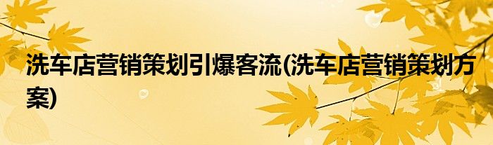 洗车店营销策划引爆客流(洗车店营销策划方案)