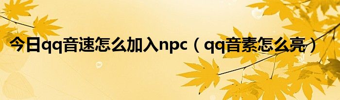 今日qq音速怎么加入npc（qq音素怎么亮）