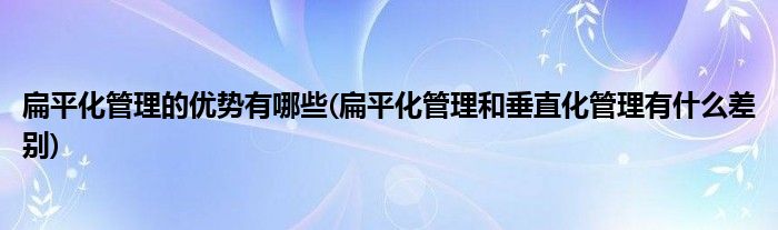 扁平化管理的优势有哪些(扁平化管理和垂直化管理有什么差别)