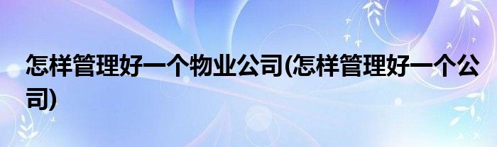 怎样管理好一个物业公司(怎样管理好一个公司)