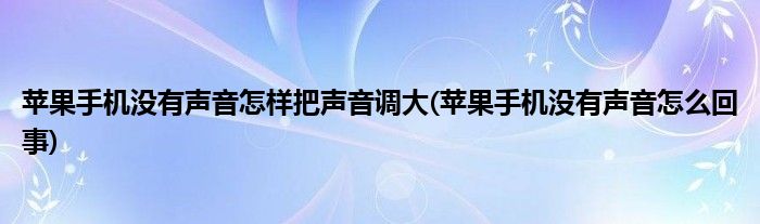 苹果手机没有声音怎样把声音调大(苹果手机没有声音怎么回事)