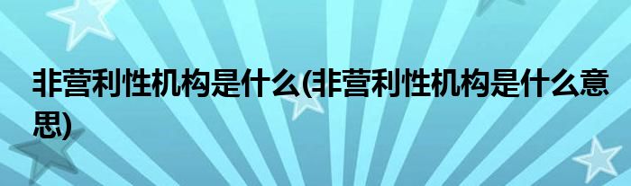 非营利性机构是什么(非营利性机构是什么意思)