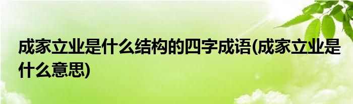 成家立业是什么结构的四字成语(成家立业是什么意思)