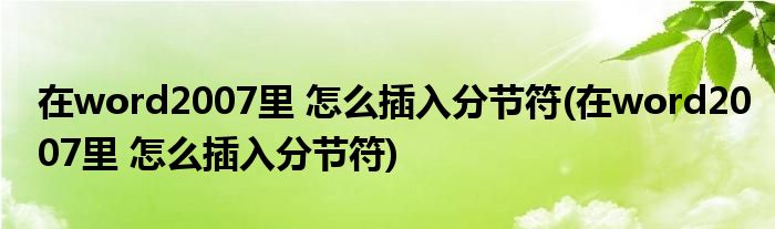 在word2007里 怎么插入分节符(在word2007里 怎么插入分节符)