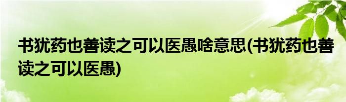 书犹药也善读之可以医愚啥意思(书犹药也善读之可以医愚)