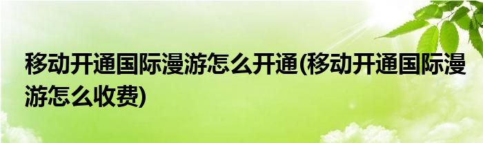 移动开通国际漫游怎么开通(移动开通国际漫游怎么收费)