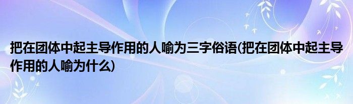 把在团体中起主导作用的人喻为三字俗语(把在团体中起主导作用的人喻为什么)