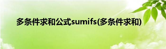 多条件求和公式sumifs(多条件求和)