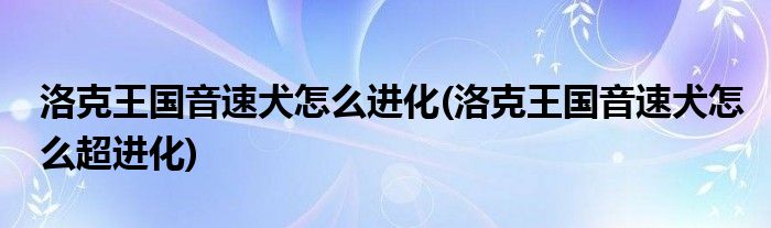 洛克王国音速犬怎么进化(洛克王国音速犬怎么超进化)