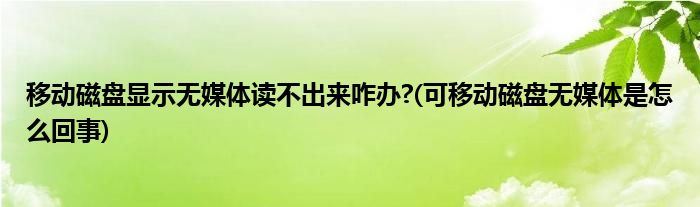 移动磁盘显示无媒体读不出来咋办?(可移动磁盘无媒体是怎么回事)