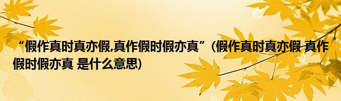 “假作真时真亦假,真作假时假亦真”(假作真时真亦假 真作假时假亦真 是什么意思)