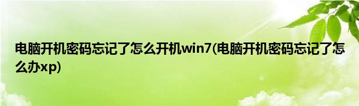 电脑开机密码忘记了怎么开机win7(电脑开机密码忘记了怎么办xp)