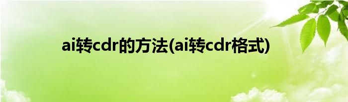 ai转cdr的方法(ai转cdr格式)