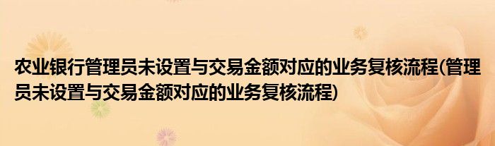 农业银行管理员未设置与交易金额对应的业务复核流程(管理员未设置与交易金额对应的业务复核流程)