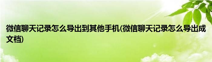 微信聊天记录怎么导出到其他手机(微信聊天记录怎么导出成文档)