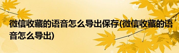 微信收藏的语音怎么导出保存(微信收藏的语音怎么导出)