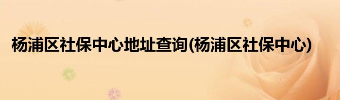 杨浦区社保中心地址查询(杨浦区社保中心)