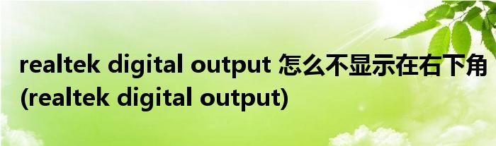 realtek digital output 怎么不显示在右下角(realtek digital output)