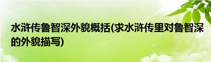 水浒传鲁智深外貌概括(求水浒传里对鲁智深的外貌描写)