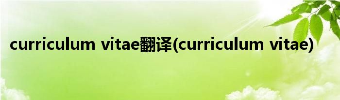 curriculum vitae翻译(curriculum vitae)