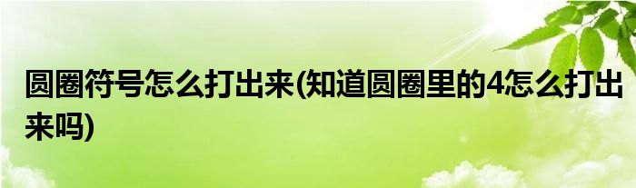 圆圈符号怎么打出来(知道圆圈里的4怎么打出来吗)