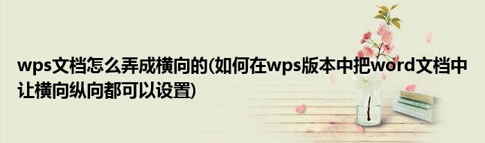 wps文档怎么弄成横向的(如何在wps版本中把word文档中让横向纵向都可以设置)