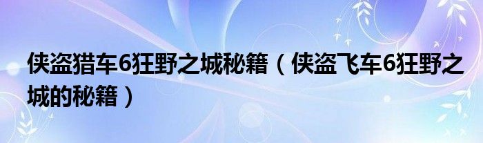 侠盗猎车6狂野之城秘籍（侠盗飞车6狂野之城的秘籍）