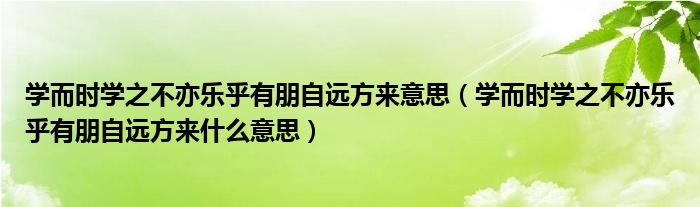 学而时学之不亦乐乎有朋自远方来意思（学而时学之不亦乐乎有朋自远方来什么意思）