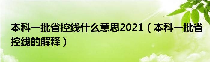 本科一批省控线什么意思2021（本科一批省控线的解释）