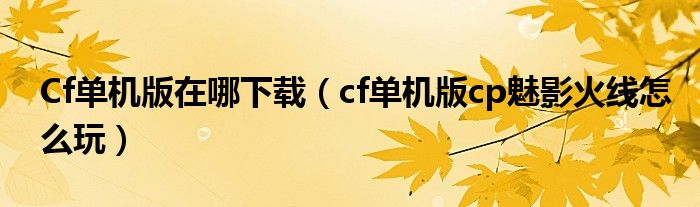 Cf单机版在哪下载（cf单机版cp魅影火线怎么玩）