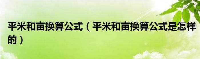 平米和亩换算公式（平米和亩换算公式是怎样的）