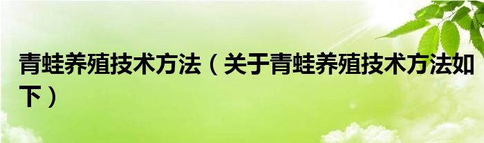 青蛙养殖技术方法（关于青蛙养殖技术方法如下）