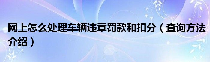 网上怎么处理车辆违章罚款和扣分（查询方法介绍）