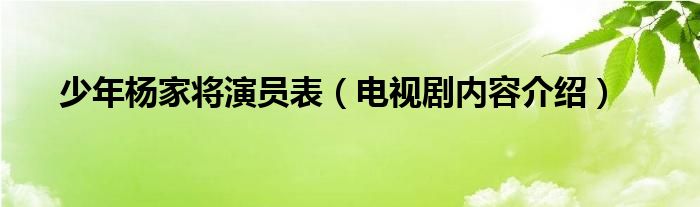 少年杨家将演员表（电视剧内容介绍）