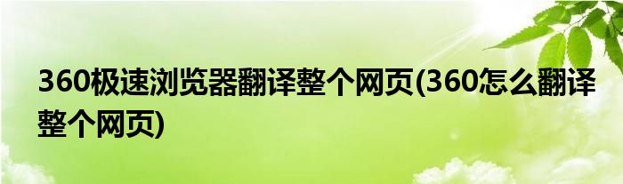 360极速浏览器翻译整个网页(360怎么翻译整个网页)