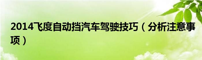 2014飞度自动挡汽车驾驶技巧（分析注意事项）