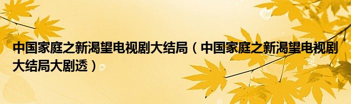 中国家庭之新渴望电视剧大结局（中国家庭之新渴望电视剧大结局大剧透）