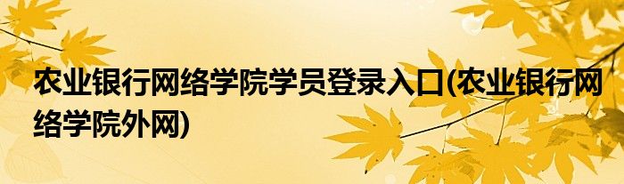 农业银行网络学院学员登录入口(农业银行网络学院外网)