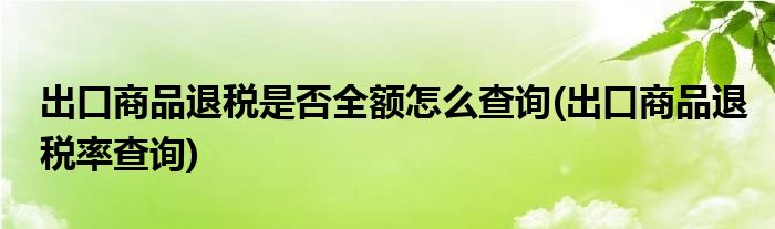 出口商品退税是否全额怎么查询(出口商品退税率查询)