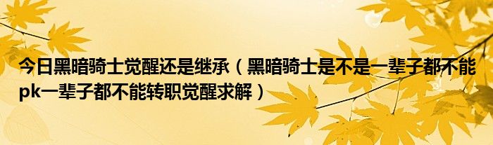 今日黑暗骑士觉醒还是继承（黑暗骑士是不是一辈子都不能pk一辈子都不能转职觉醒求解）