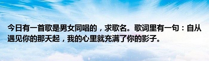 今日有一首歌是男女同唱的，求歌名。歌词里有一句：自从遇见你的那天起，我的心里就充满了你的影子。